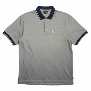IZOD Club Mens Polo Shirt Grey Micro Pattern Short Sleeve Button Neck Size XL